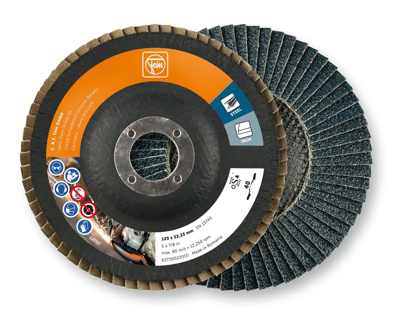 FEIN Fächerschleifscheibe 125 mm, K40 für Stahl und Edelstahl