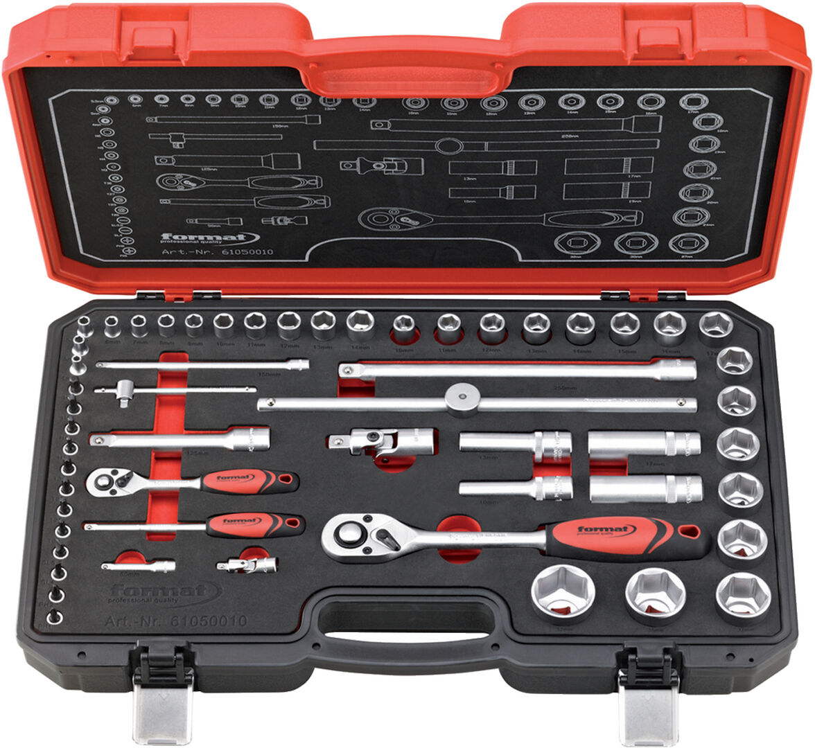 FORMAT Steckschlüssel-Garnitur 1/4" +1/2" 55-teilig FORMAT Steckschlüssel-Garnitur 1/4" +1/2" 55-teilig