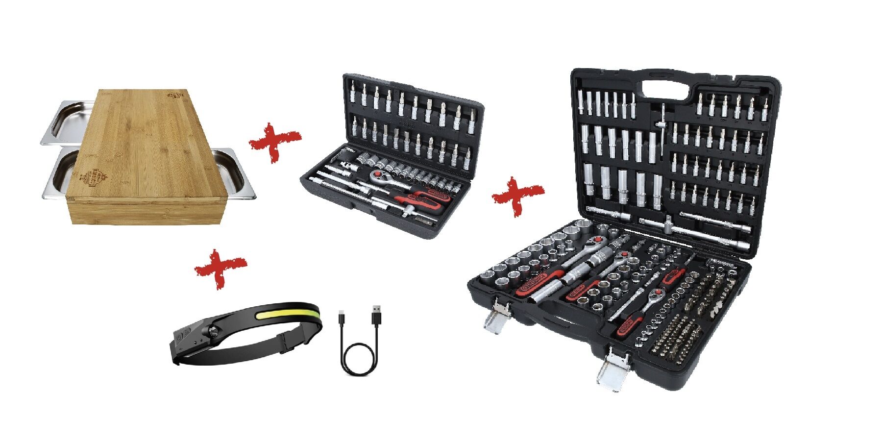 KS TOOLS Steckschlüssel- und Lampen-Set 195-tlg. + 48-tlg. + Lampe + Brett