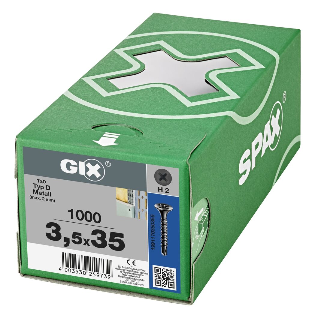SPAX Gix-D Trompetenkopf H2 Bohrspitze phos. 1000St, 3,5x35mm