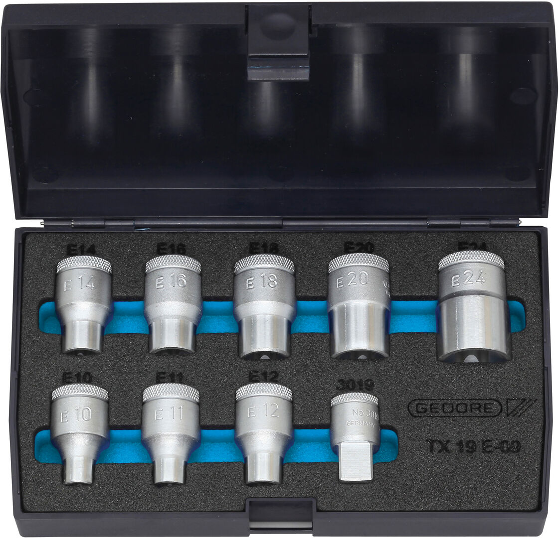 GEDORE Steckschlüssel-Satz 1/2" 9-tlg Außen-TORX E10-E24, TX 19 E-09, 6265970