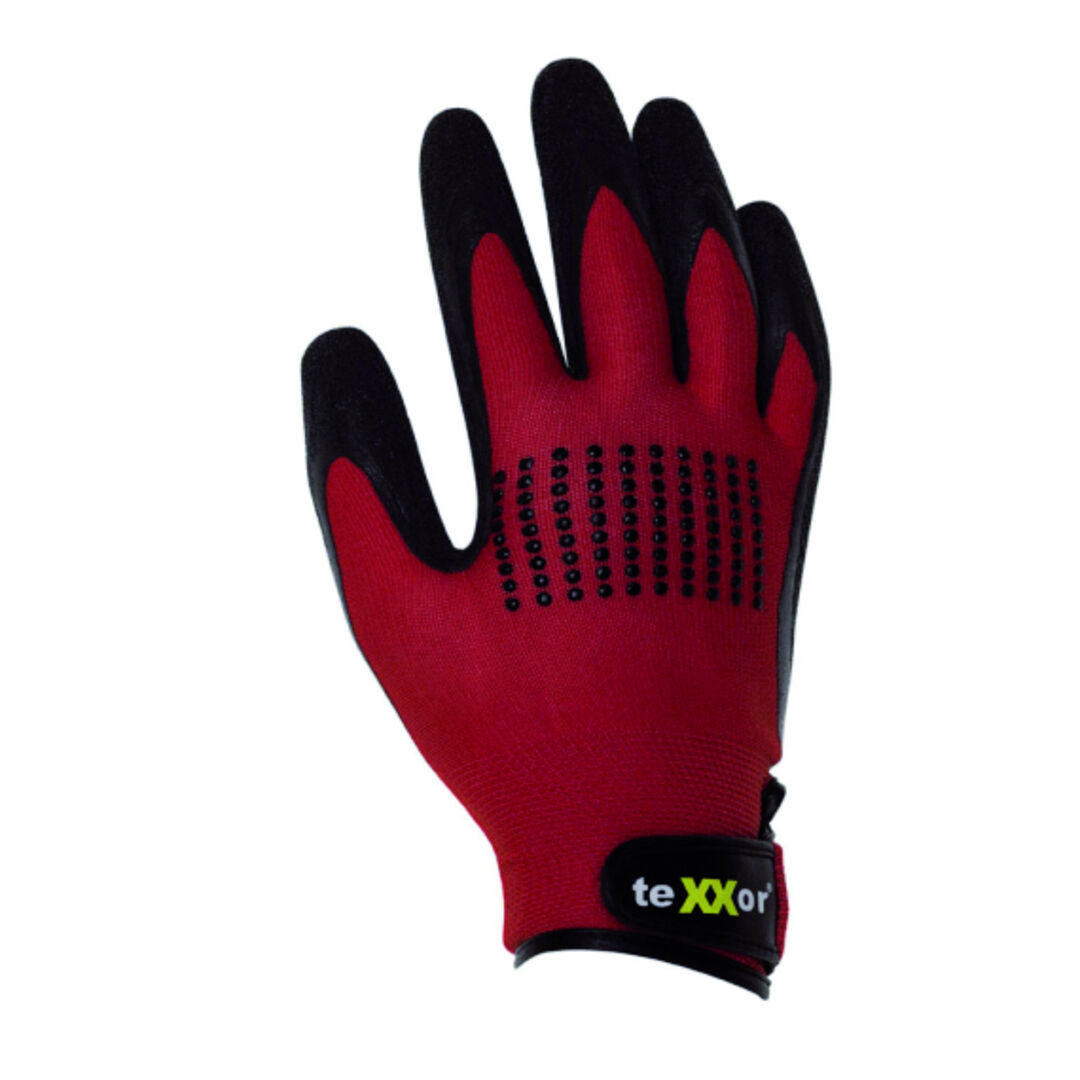 Nylon-Strickhandschuh"Fire Grip"rot mit Latex-Besch. u. Klettverschl., Gr. 9