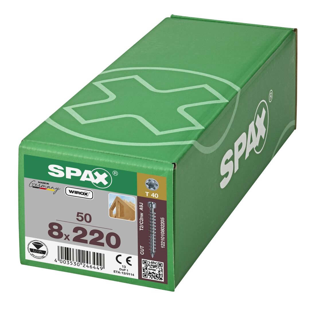 SPAX Zylinderkopf T-STAR+ T40 Vollg. CUT WIROX 50St, 8x220mm