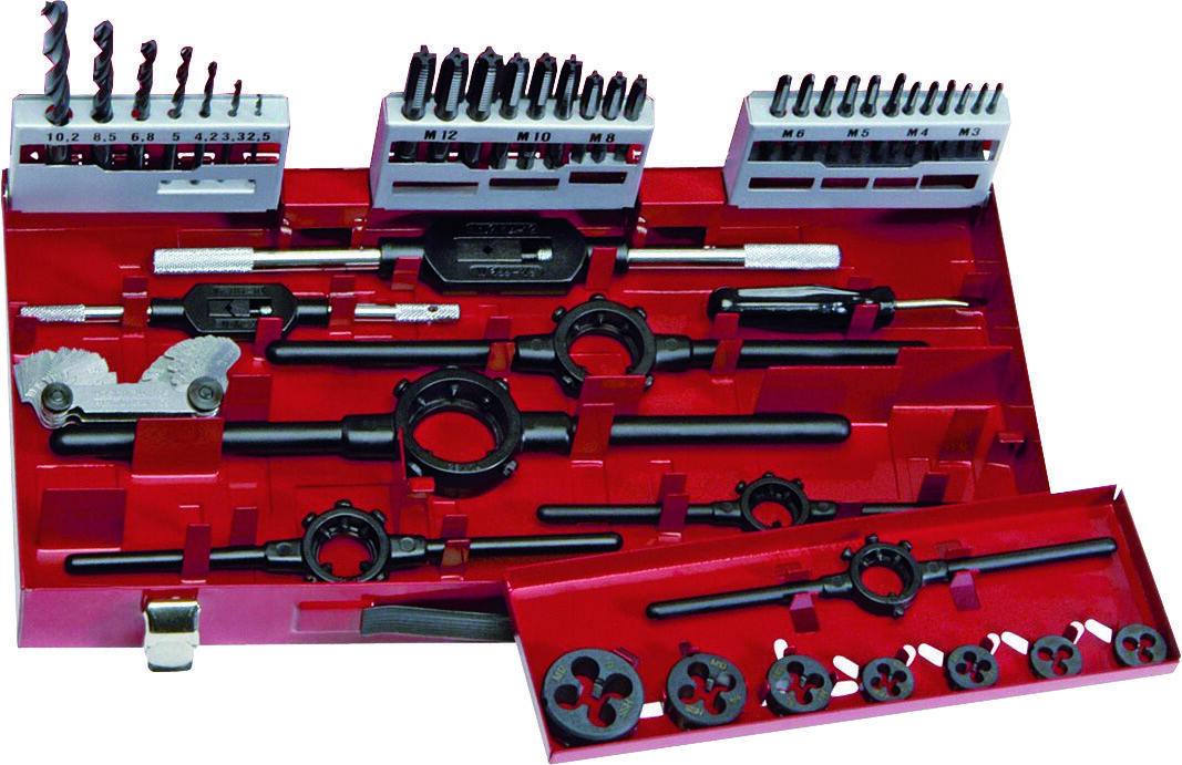 FORMAT Gewindeschneidwerkzeugsatz HSS M3-M12mit Schneideisen & Bohrer FORMAT Gewindeschneidwerkzeugsatz HSS M3-M12mit Schneideisen & Bohrer