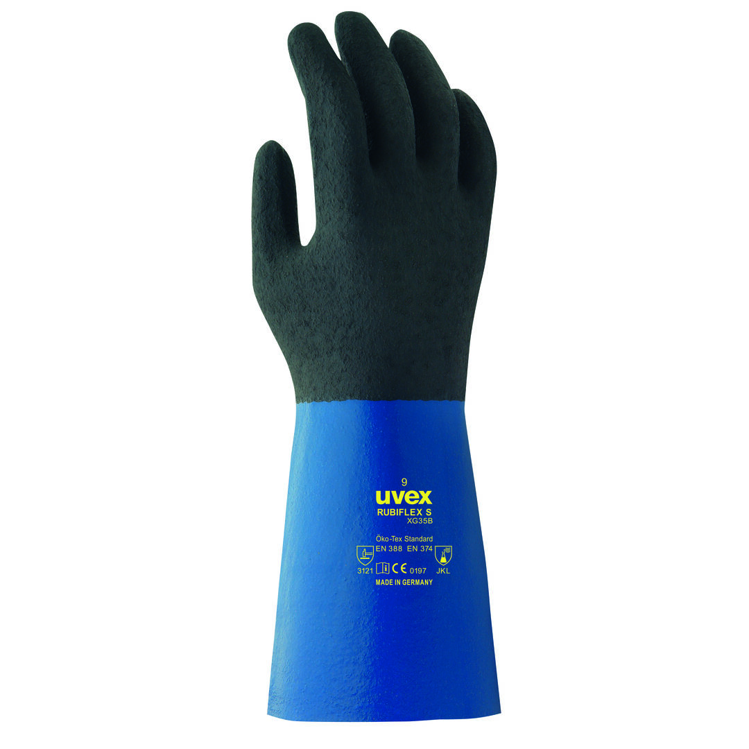 UVEX Chemit-Handschuh rubiflex S XG35B Nitril blau/schwarz Gr. 9 6055.7 UVEX Chemit-Handschuh rubiflex S XG35B Nitril blau/schwarz Gr. 9 6055.7