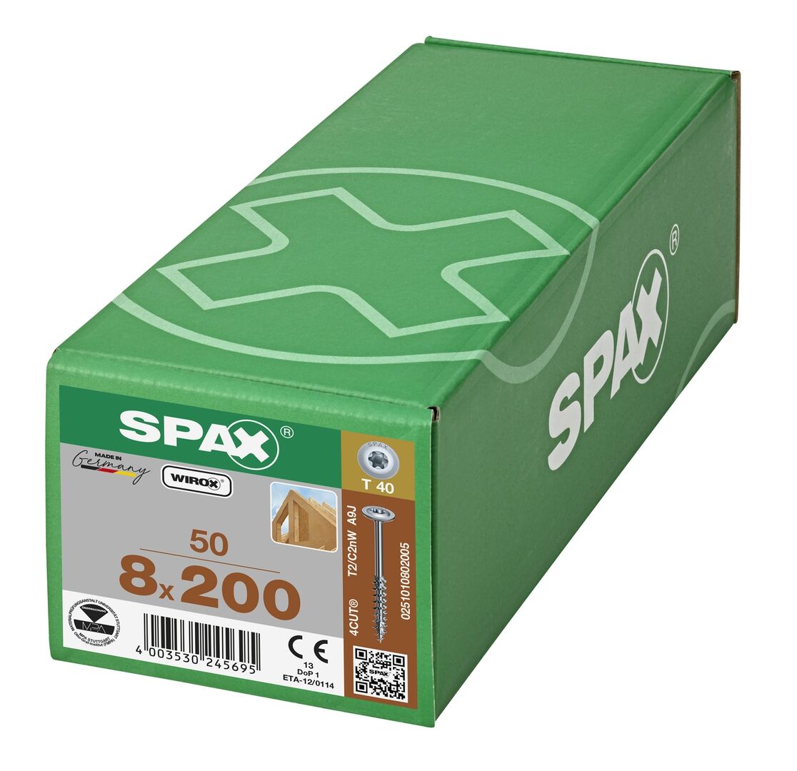 SPAX Tellerkopf T-STAR+ T40 Teilgew. 4CUT WIROX 50St, 8x200mm