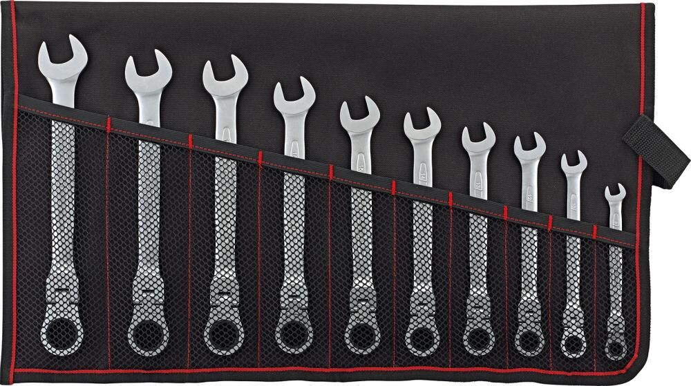 FORMAT Gelenk-Ratschenschlüssel Set 10-teilig 8-19mm in Rolltasche