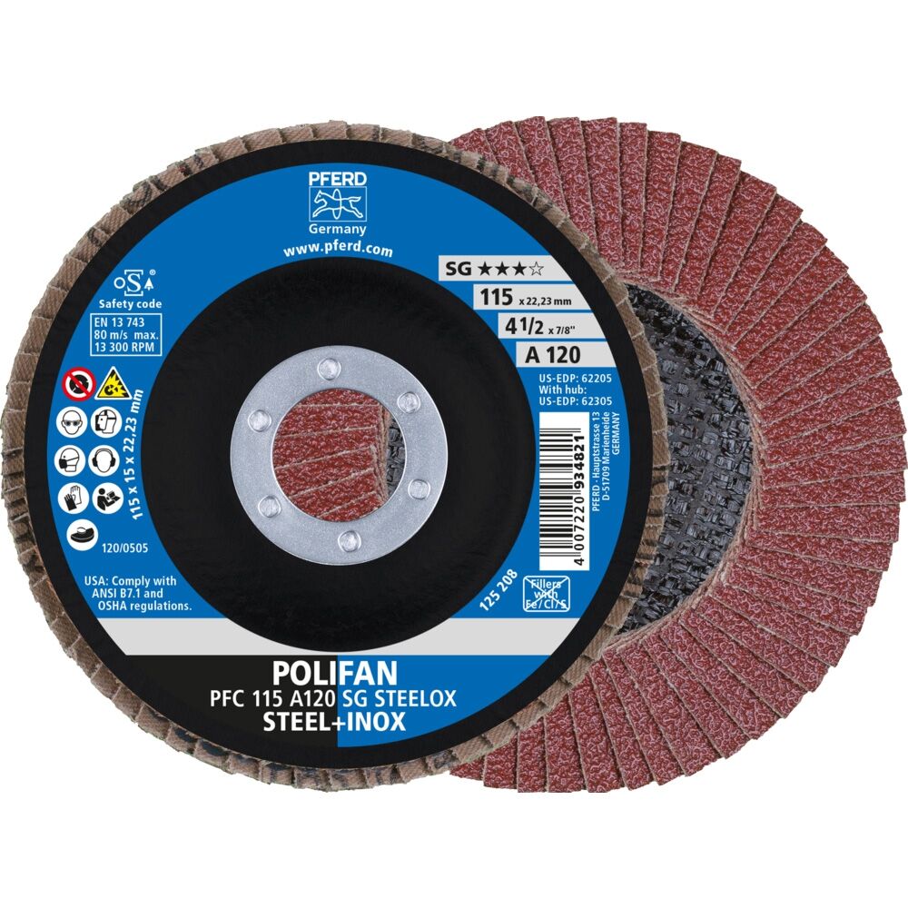 PFERD Fächerschleifscheibe Korund 115x22mm gewölbt K120