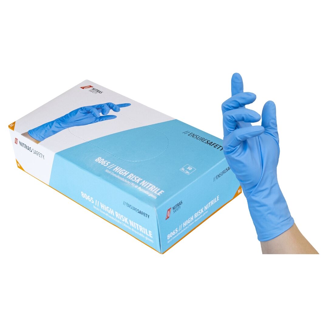NITRAS Einweg-Handschuh HIGH RISK NITRILE, Gr. 8 (M) blau (50 Stk), 8065