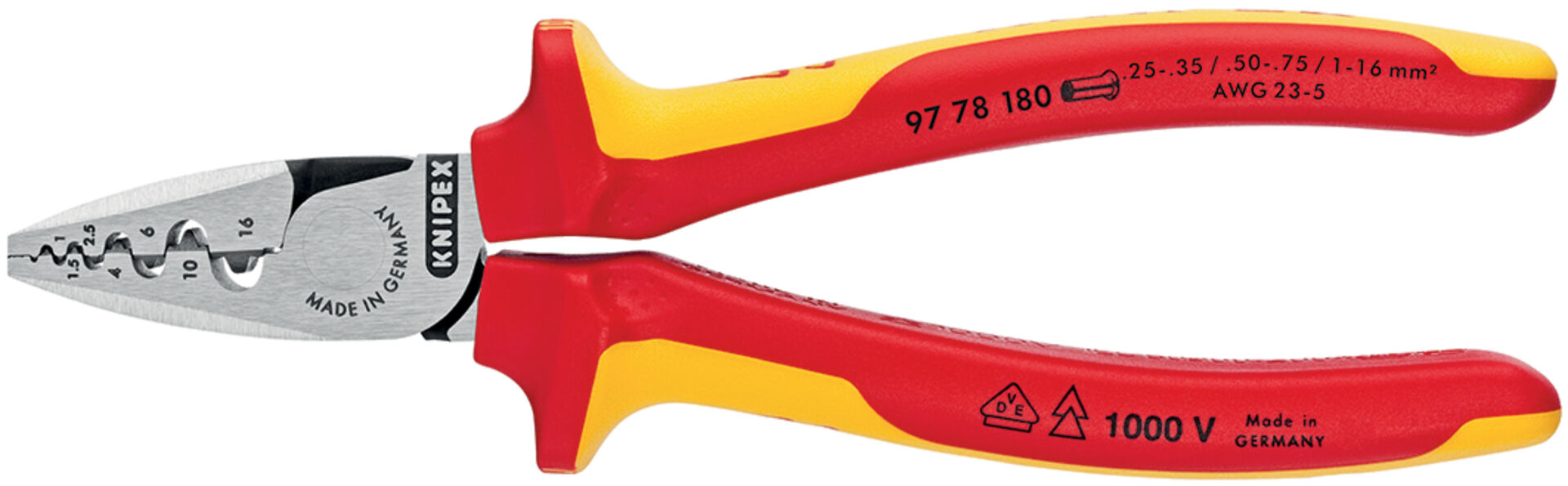 KNIPEX 97 78 180 Crimpzange für Aderendhülsen isoliert Mehrk. VDE 180mm KNIPEX 97 78 180 Crimpzange für Aderendhülsen isoliert Mehrk. VDE 180mm