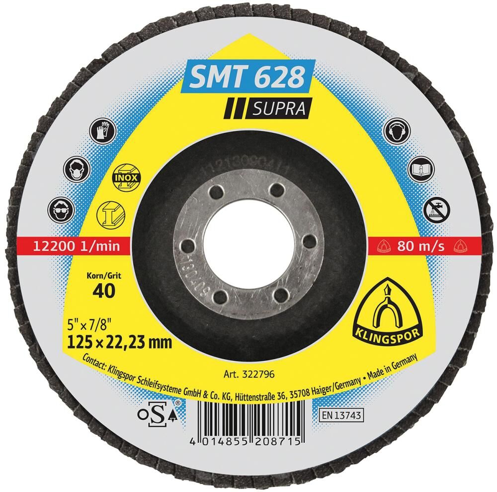 KLINGSPOR Schleifmopteller SMT 628 Korn 40 Durchmesser 125mm KLINGSPOR Schleifmopteller SMT 628 Korn 40 Durchmesser 125mm