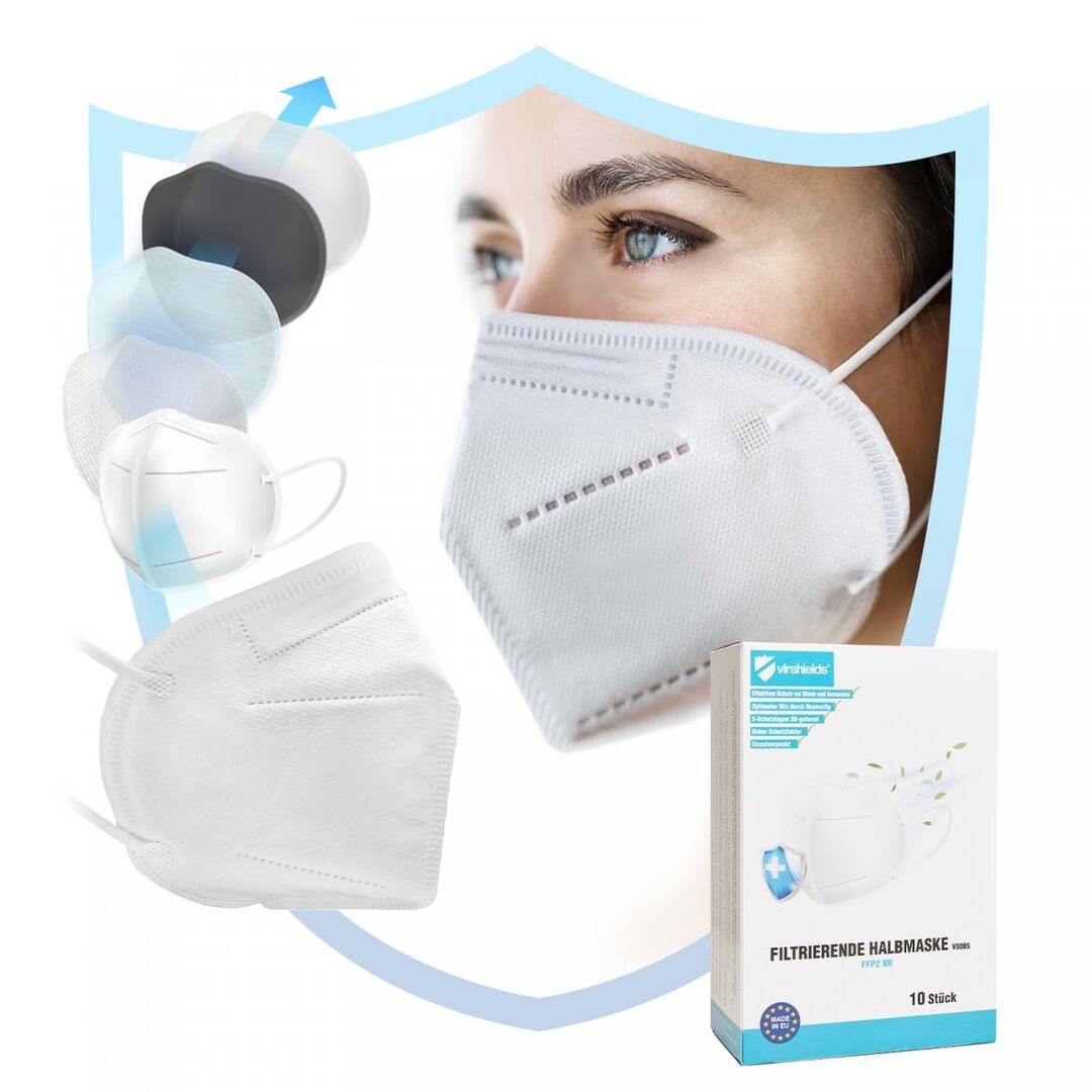 VIRSHIELDS Atemschutzmaske ohne Ventil EN149:2001+A1:2009 FFP2 NR, weiß