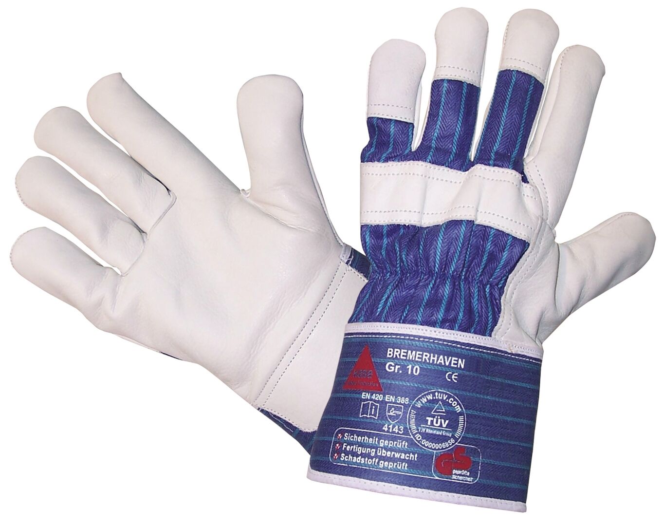 HASE Rindvollleder-Handschuh Bremerhaven Gr. 11, gummierte Stulpe