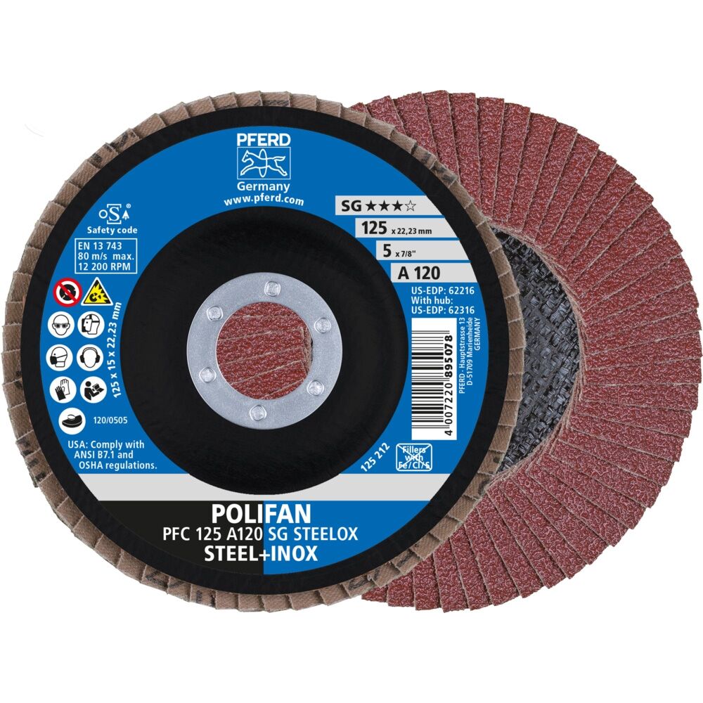 PFERD Fächerschleifscheibe Korund 125x22mm gewölbt K120