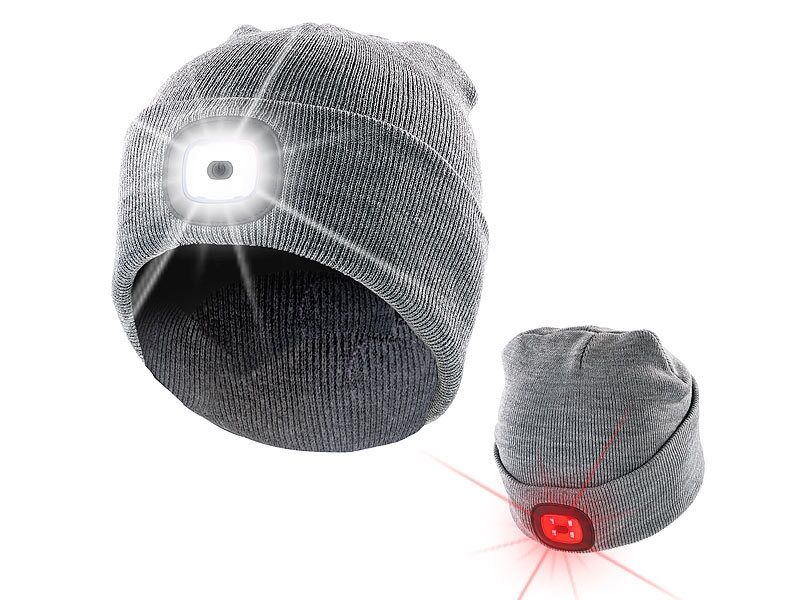 Strickmütze mit 2 wiederaufladbaren LED vorne u. hinten , Fb, grau