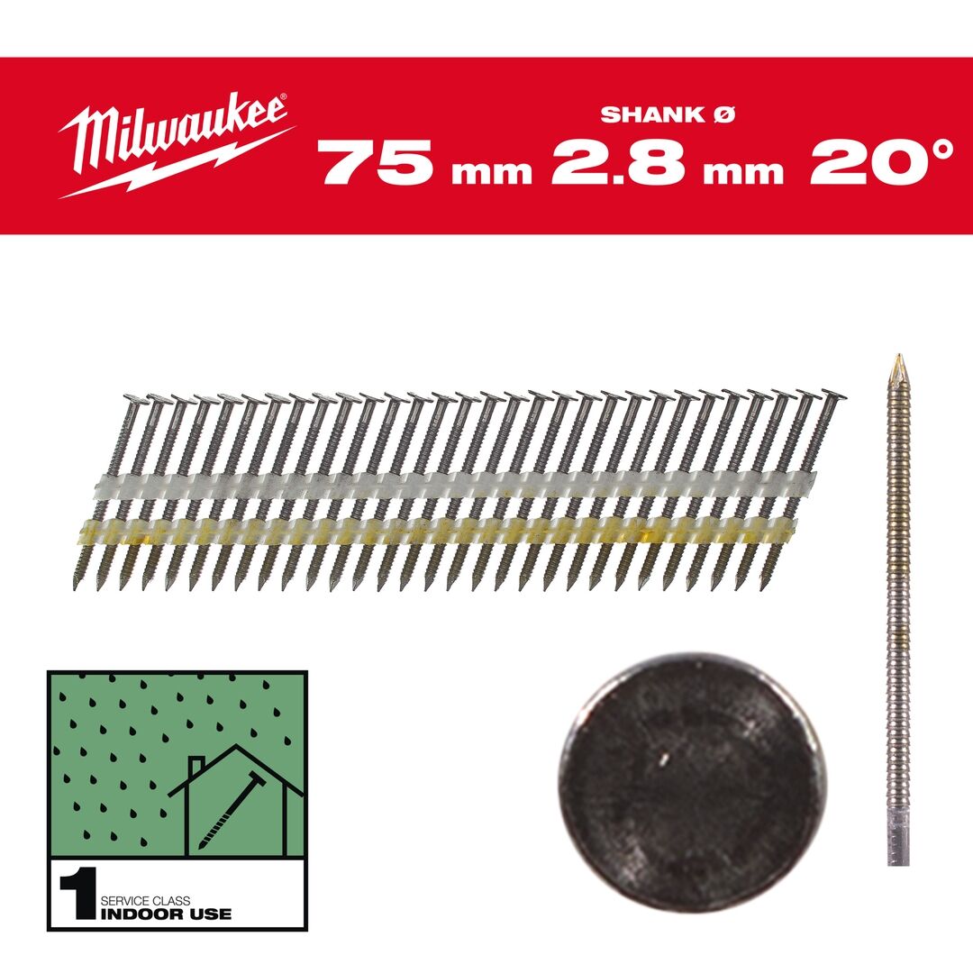 MILWAUKEE Rundkopf-Nägel 20° 7,4x2,8x75mm Ringschaft Stahl blank