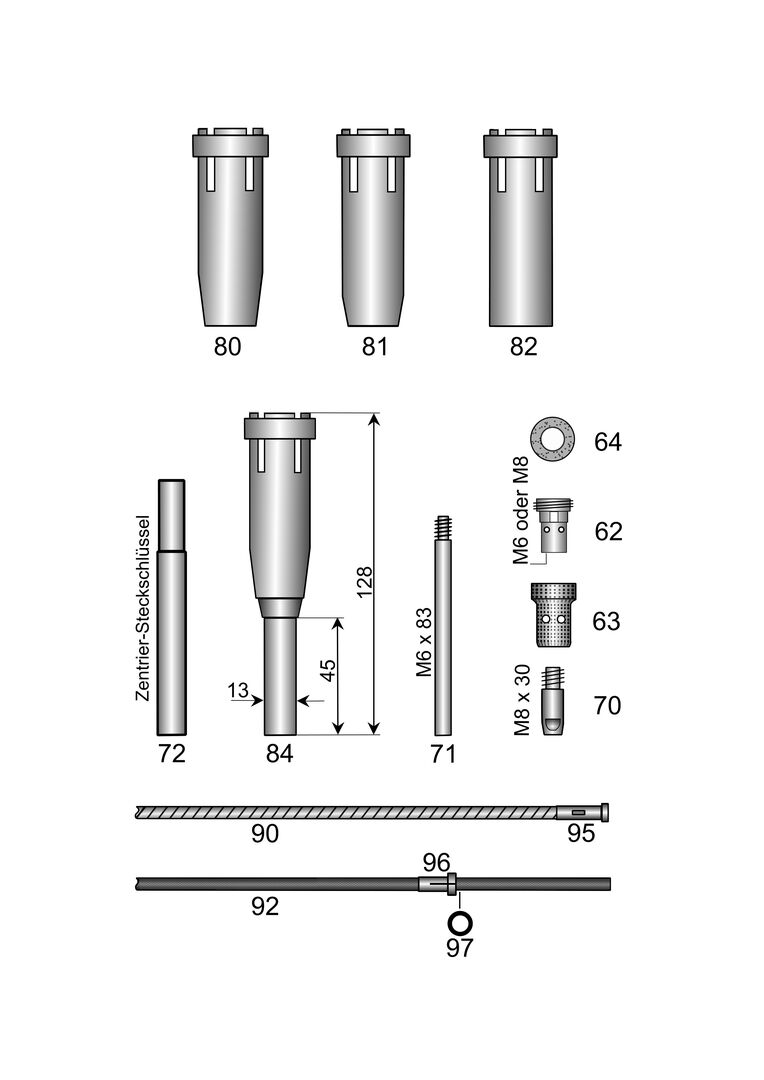 HOLCH Engspalt Gasdüse mit Zylinder L48mm 130mm Gesamtlänge für MHS 35-D 400/500 HOLCH Engspalt Gasdüse mit Zylinder L48mm 130mm Gesamtlänge für MHS 35-D 400/500
