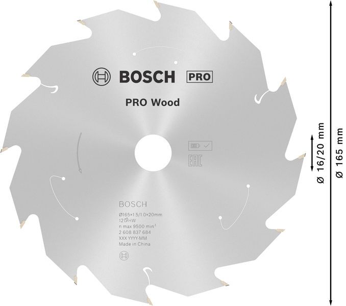 BOSCH Kreissägeblatt Expert for Wood 165x20x1,5/1 m, 12Z BOSCH Kreissägeblatt Expert for Wood 165x20x1,5/1 m, 12Z