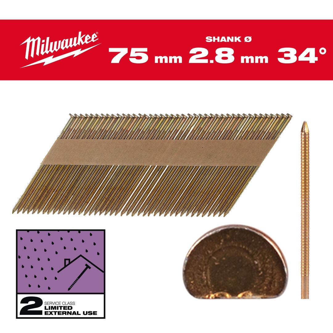 MILWAUKEE D-Kopf-Nägel 34° 7,4x2,8x75mm Ringsch zn