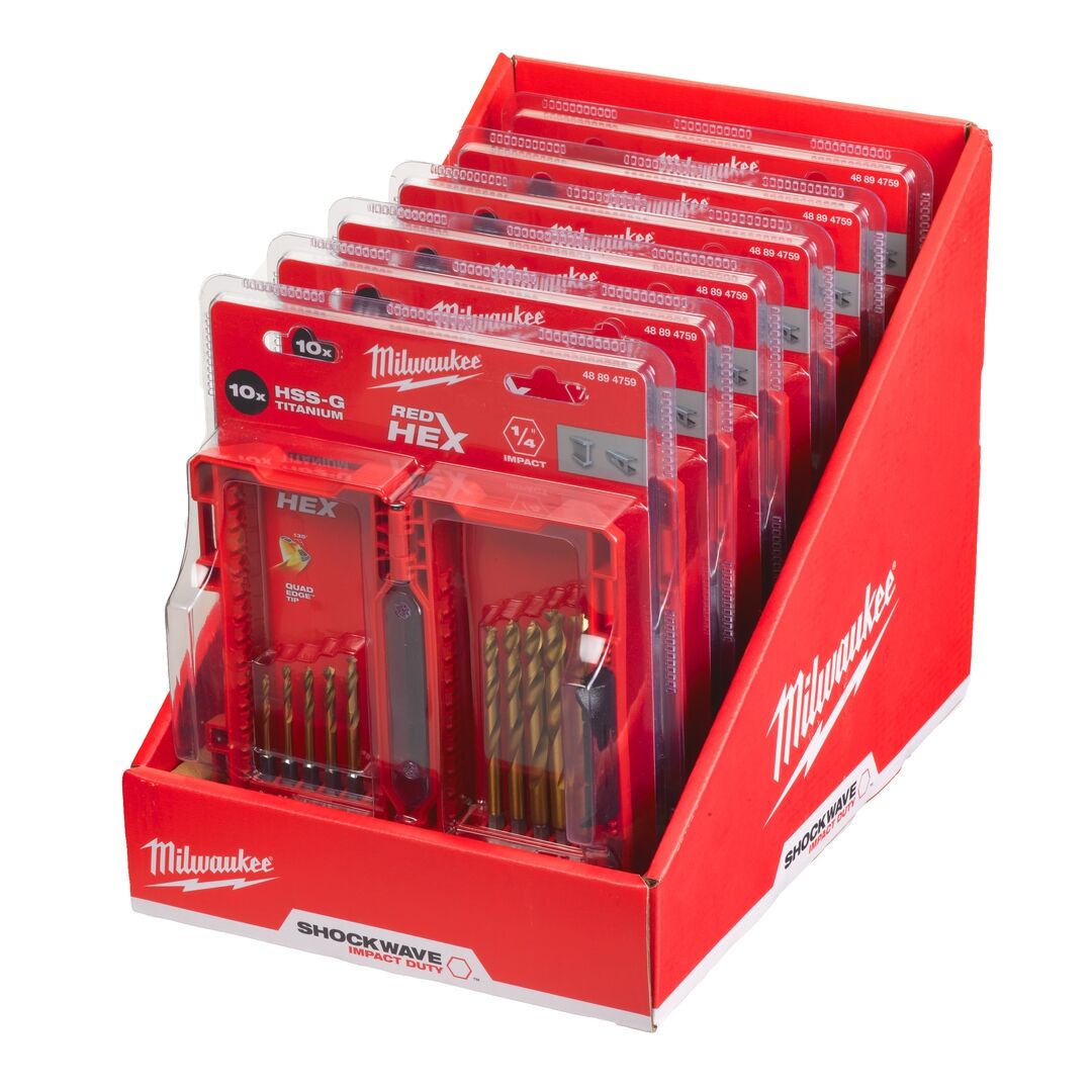 MILWAUKEE SHOCKWAVE Metallbohrer HSS-G RED hex Titan 1/4" 10-teiliges Set MILWAUKEE SHOCKWAVE Metallbohrer HSS-G RED hex Titan 1/4" 10-teiliges Set