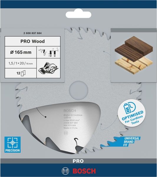 BOSCH Kreissägeblatt Expert for Wood 165x20x1,5/1 m, 12Z BOSCH Kreissägeblatt Expert for Wood 165x20x1,5/1 m, 12Z