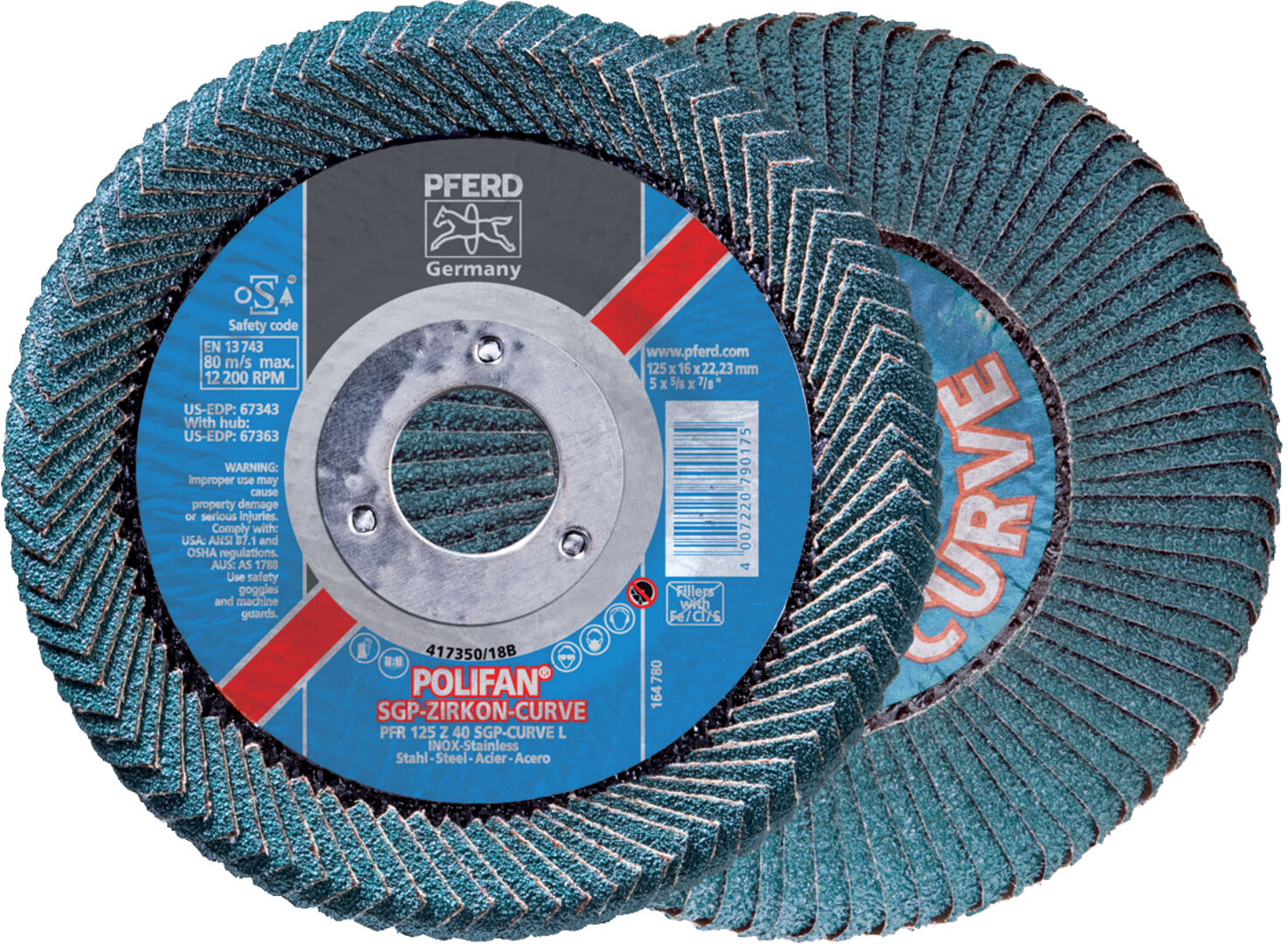 PFERD RÜGGEBERG POLIFAN-Fächerschleifscheibe PFR 125 Z 40 SGP-Curve bis Kehlnaht 5mm PFERD RÜGGEBERG POLIFAN-Fächerschleifscheibe PFR 125 Z 40 SGP-Curve bis Kehlnaht 5mm