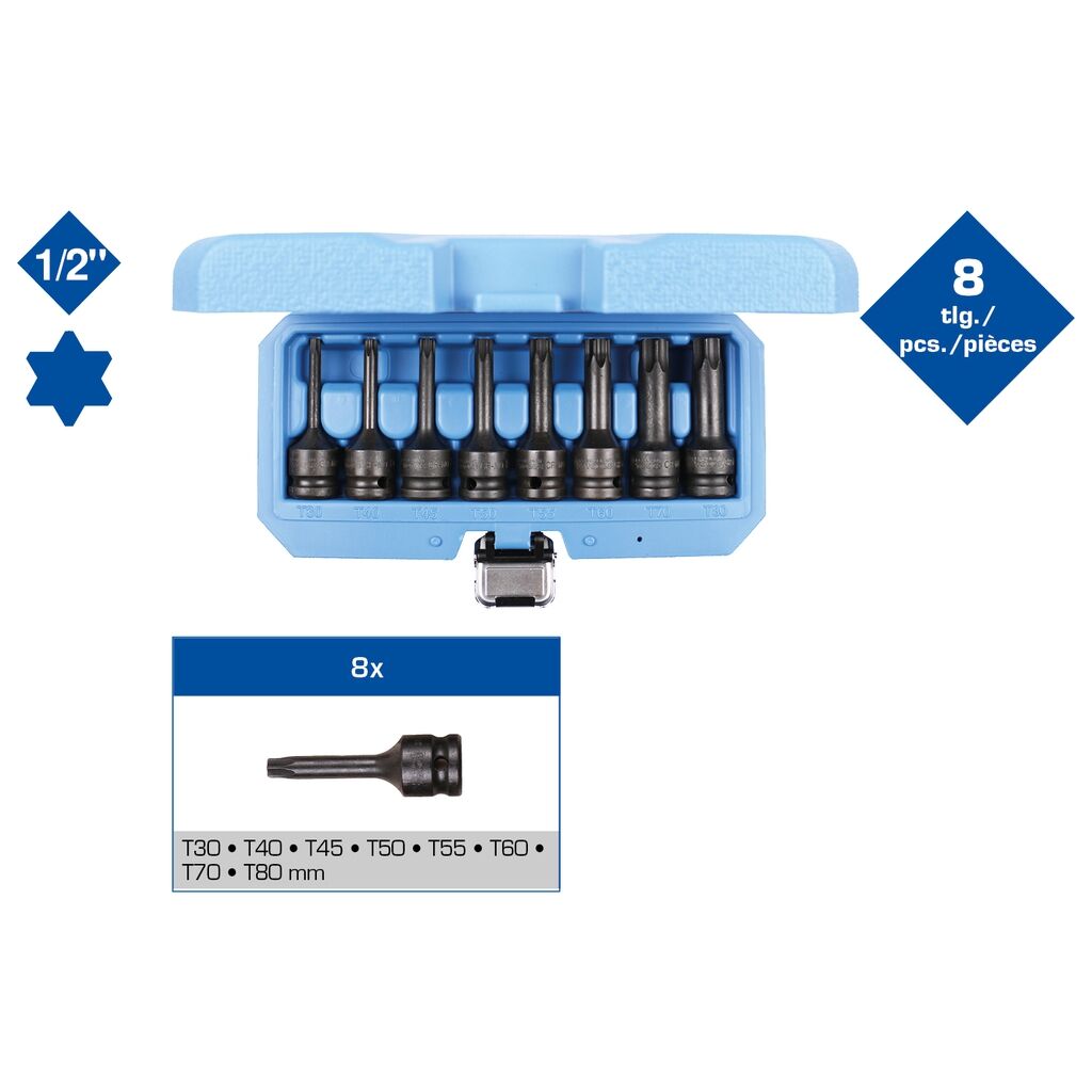 BRILLIANT TOOLS 1/2" Kraft Bit-Stecknuss Set Torx 8-tlg. T30-T80 BRILLIANT TOOLS 1/2" Kraft Bit-Stecknuss Set Torx 8-tlg. T30-T80