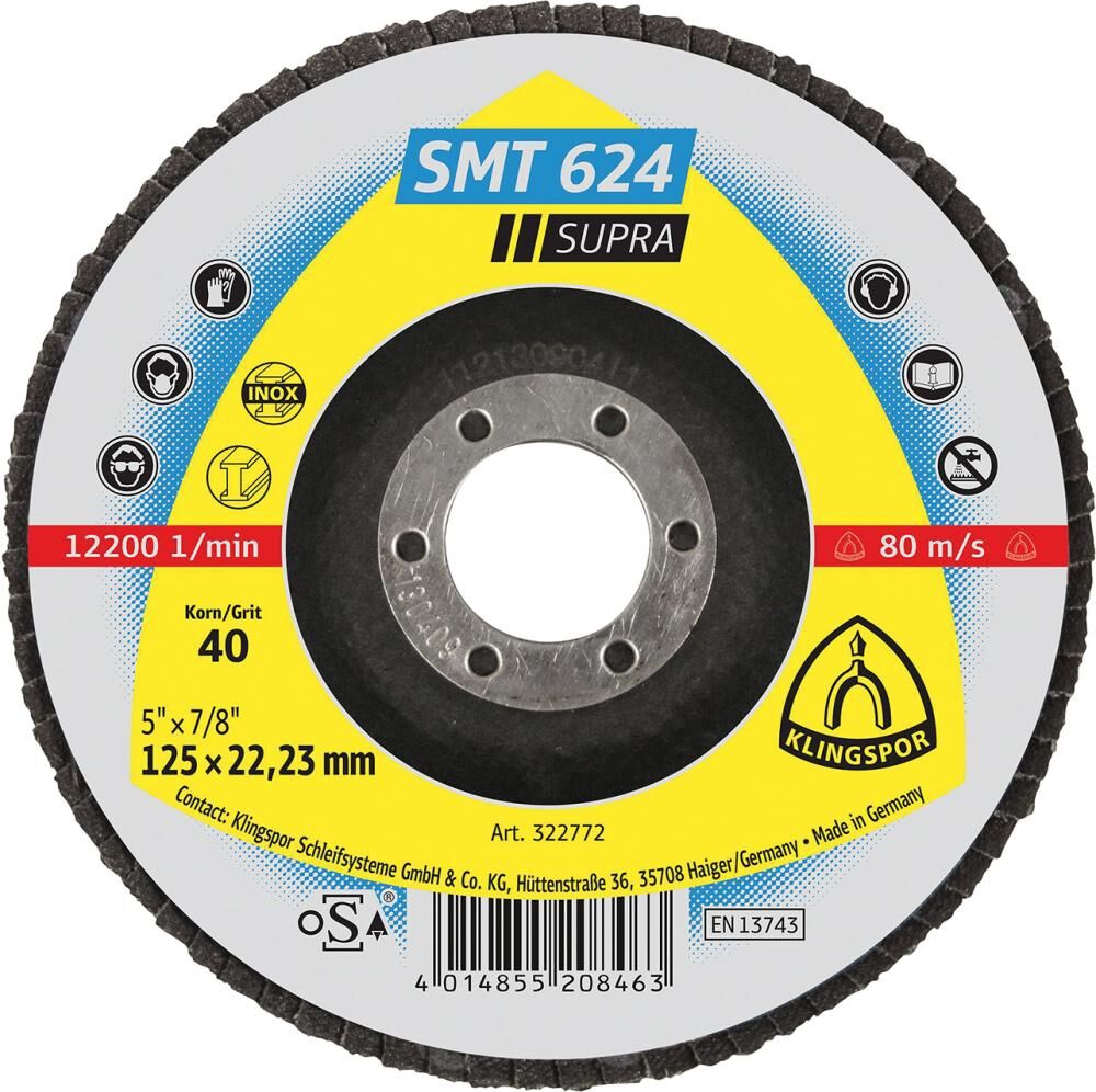 KLINGSPOR Schleifmopteller SMT 624 Supra 125 mm, K40, gewölbt
