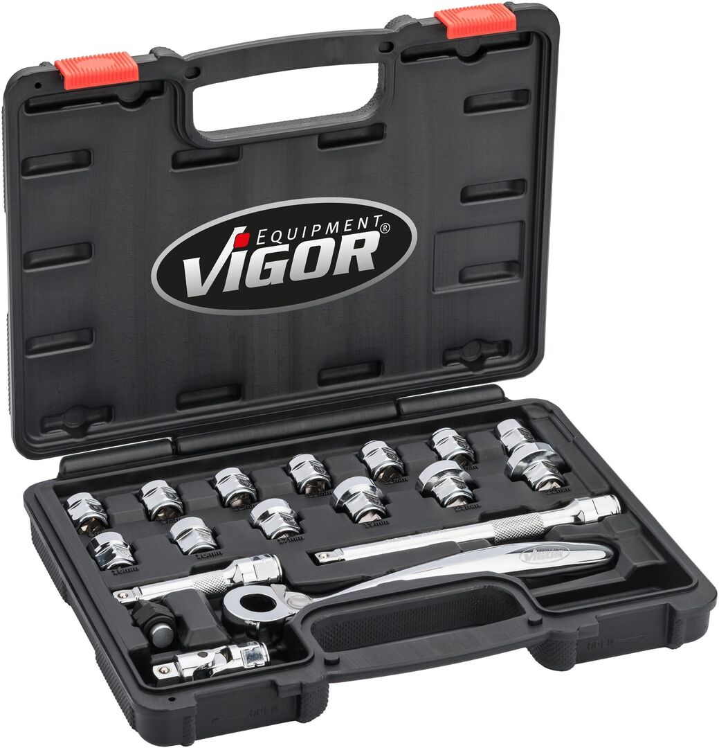 VIGOR 3/8" STECKSCHLÜSSEL-SATZ SUPERFLACH 18 TLG.