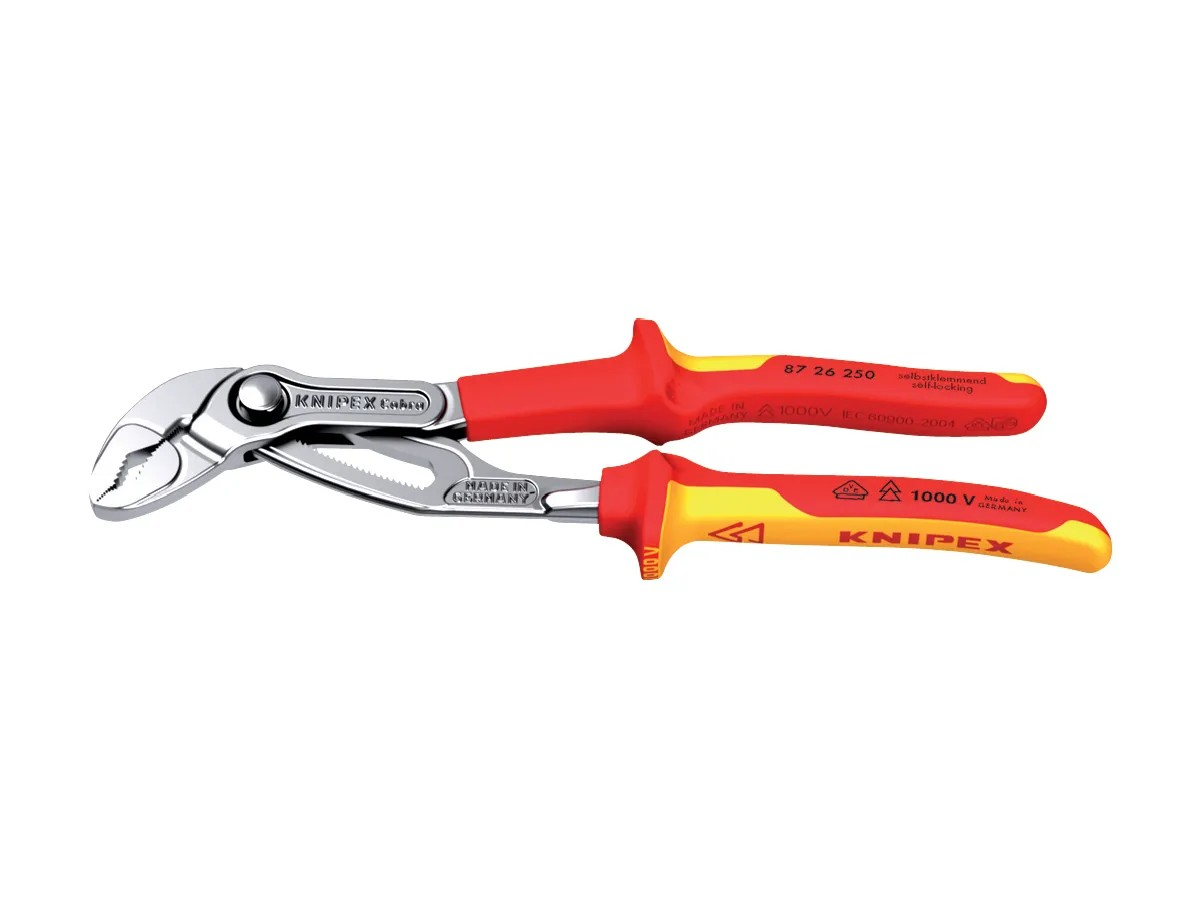 KNIPEX 87 26 250 Cobra VDE Hightech- Wasserpumpenzange VDE verchr. 250mm KNIPEX 87 26 250 Cobra VDE Hightech- Wasserpumpenzange VDE verchr. 250mm