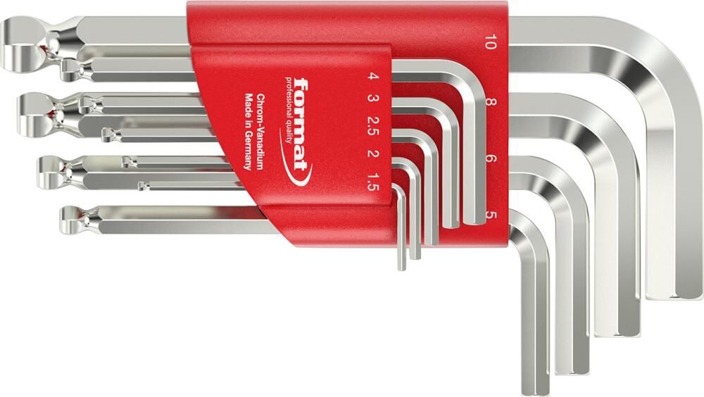 FORMAT Winkelschraubendreher-Set im Handhalter 9-tlg. 1,5-10mm Kugelkopf FORMAT Winkelschraubendreher-Set im Handhalter 9-tlg. 1,5-10mm Kugelkopf