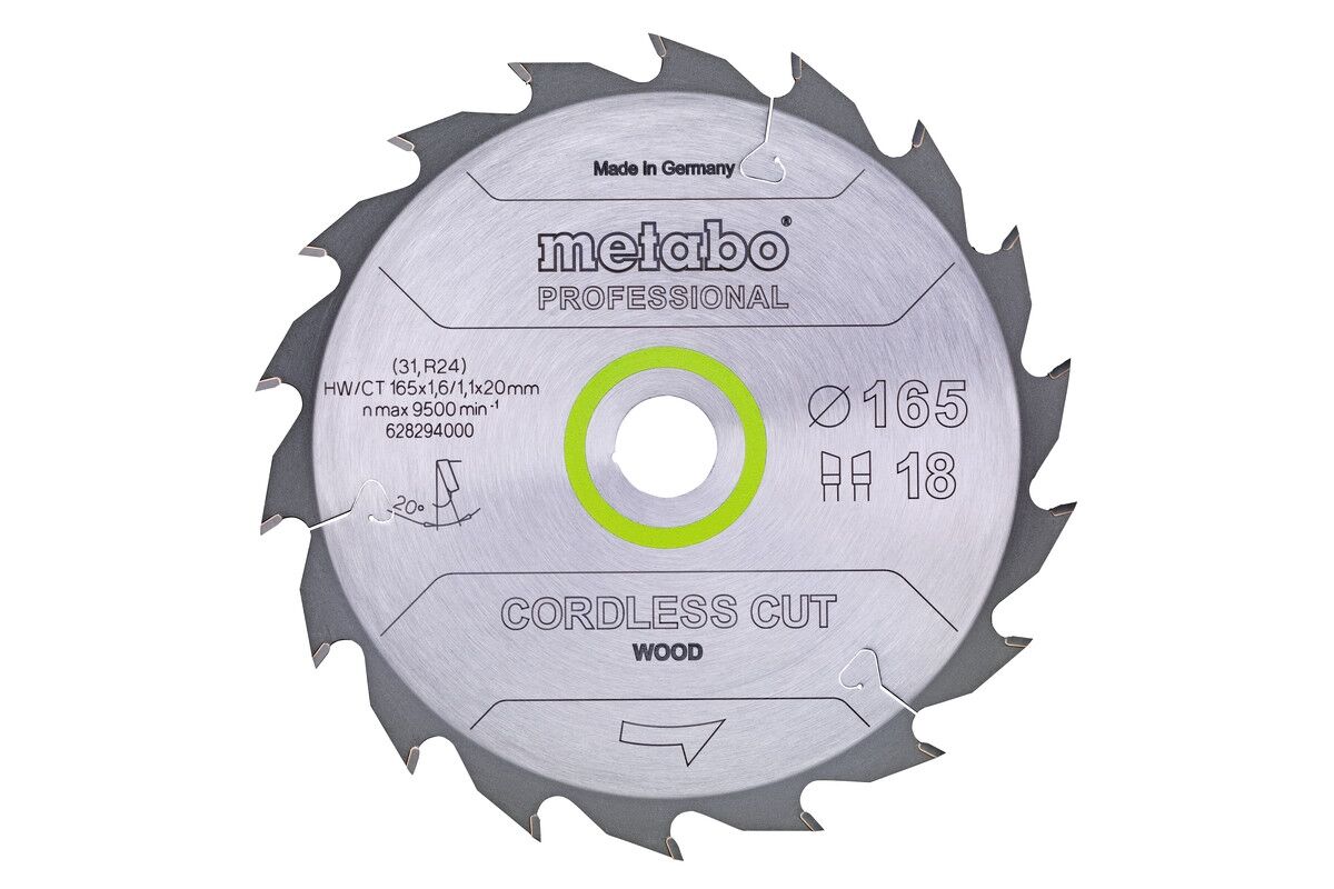 METABO Sägeblatt cordless cut wood 165x1,6/1,1x20 Z18 WZ 20°