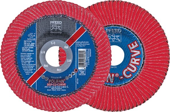 PFERD Polifan-Fächerschleifscheibe K60 PFR 125 CO 60 SGP-Curve L/22,23 PFERD Polifan-Fächerschleifscheibe K60 PFR 125 CO 60 SGP-Curve L/22,23