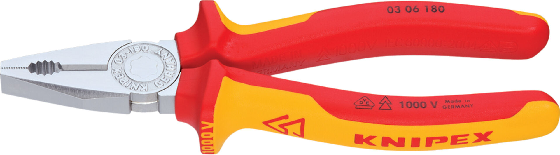 KNIPEX 03 06 180 Kombizange isoliert mit Mehrko.-Hülle, VDE verchromt 180 mm