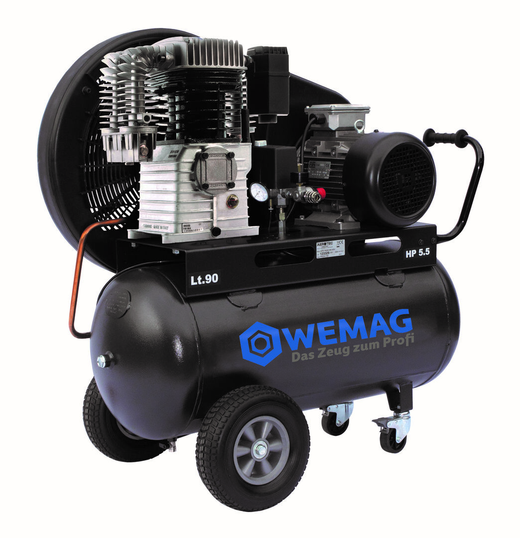 WEMAG Kolben-Kompressor 780-90 Pro 4 kW 10 bar 90 L. Kessel 400V/50 Hz, fahrbar