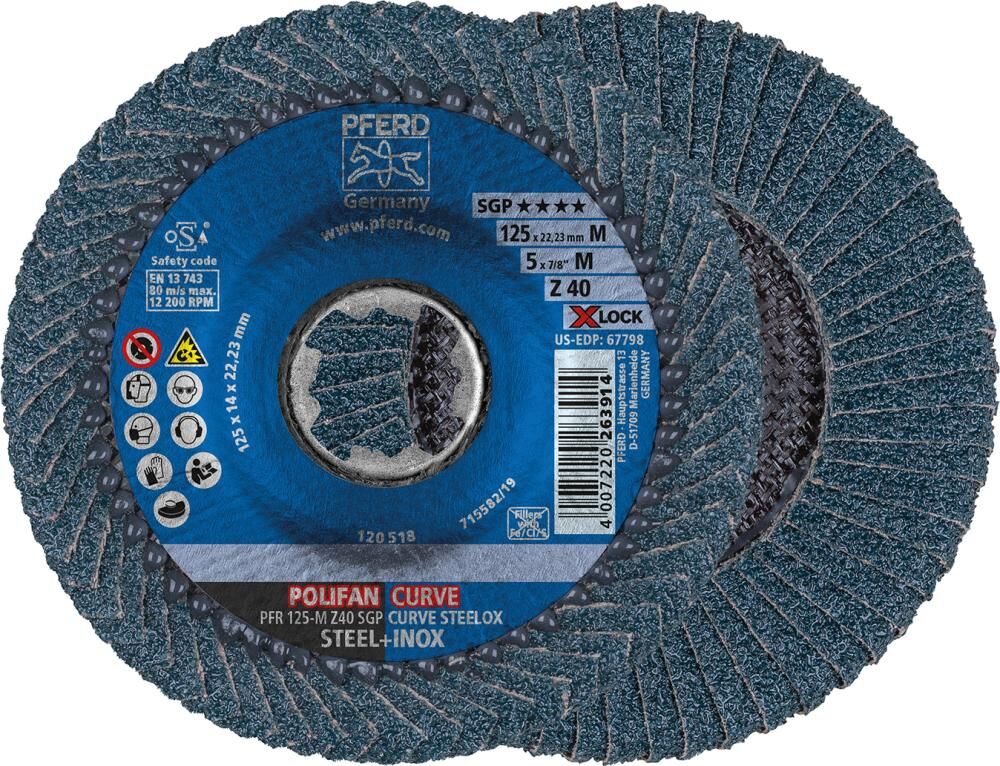 PFERD Fächerschleifscheibe X-LOCK 125-L K40 SGP-CURVE PFERD Fächerschleifscheibe X-LOCK 125-L K40 SGP-CURVE