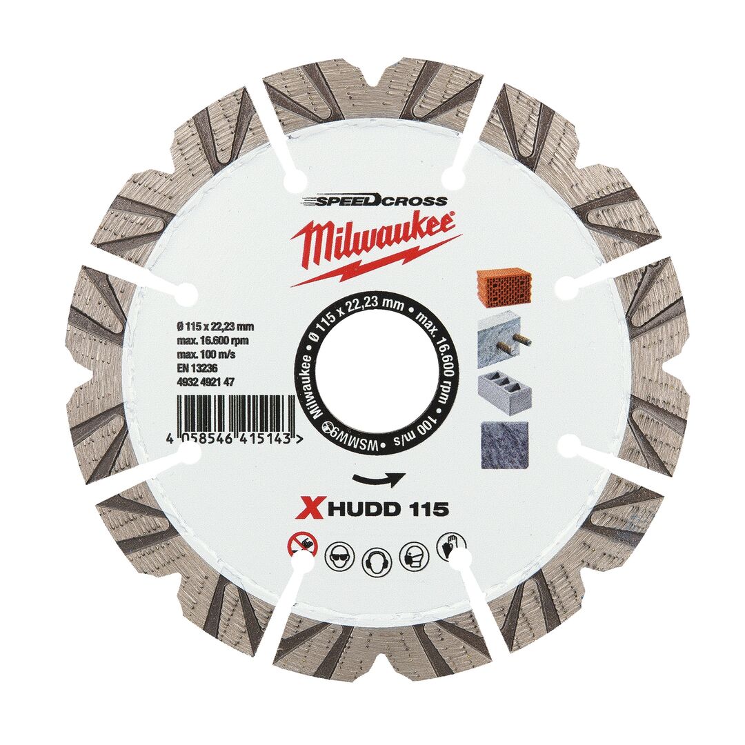 MILWAUKEE Diamanttrennscheibe XHUDD Speedcross 115mm für harte Materialien MILWAUKEE Diamanttrennscheibe XHUDD Speedcross 115mm für harte Materialien