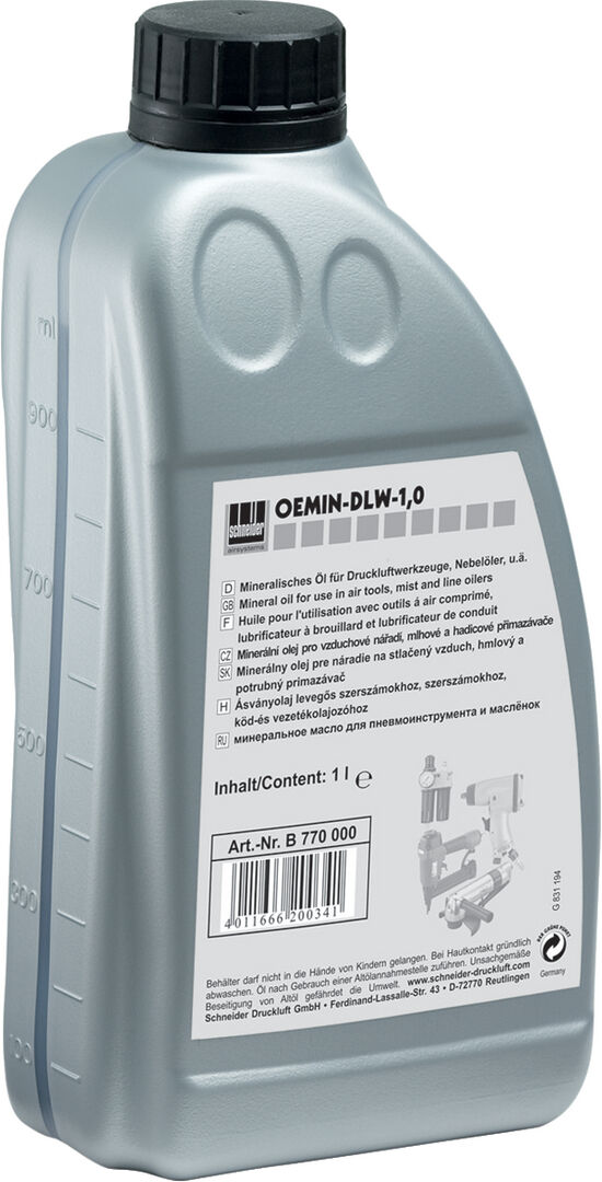 SCHNEIDER DRUCKLUFT Mineralisches Druckluft Öl für DL-Werkzeuge im 1 Liter-Gebinde SCHNEIDER DRUCKLUFT Mineralisches Druckluft Öl für DL-Werkzeuge im 1 Liter-Gebinde