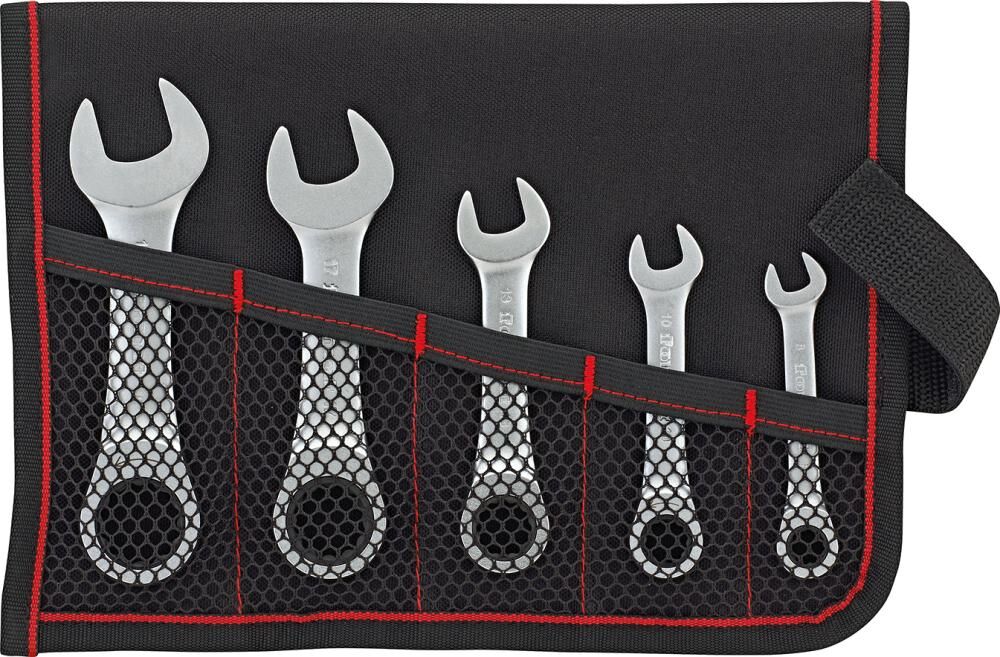 FORMAT Ratschenschlüssel-Set in Rollt. gerade 8-19mm extrakurz 5-teilig