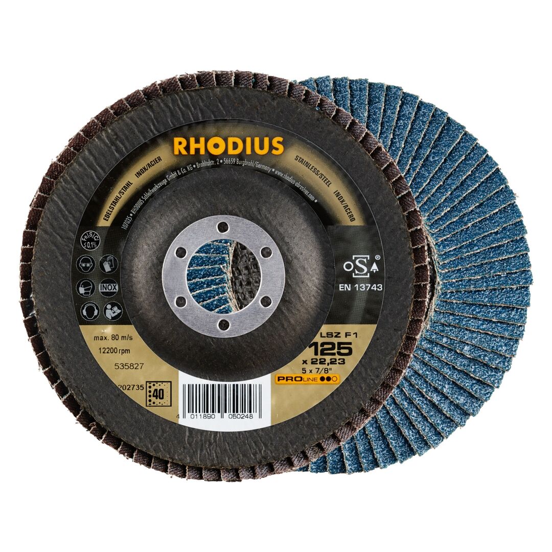 Rhodius Lamellenschleifscheibe PROline Ø125x22,23mm  K40  LSZ F 1 schräg