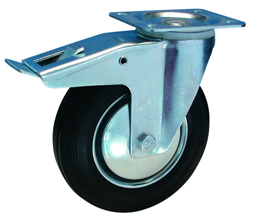 BS ROLLEN Lenkrolle Fest200mm LG. R Stahlbl Verz Gummirad