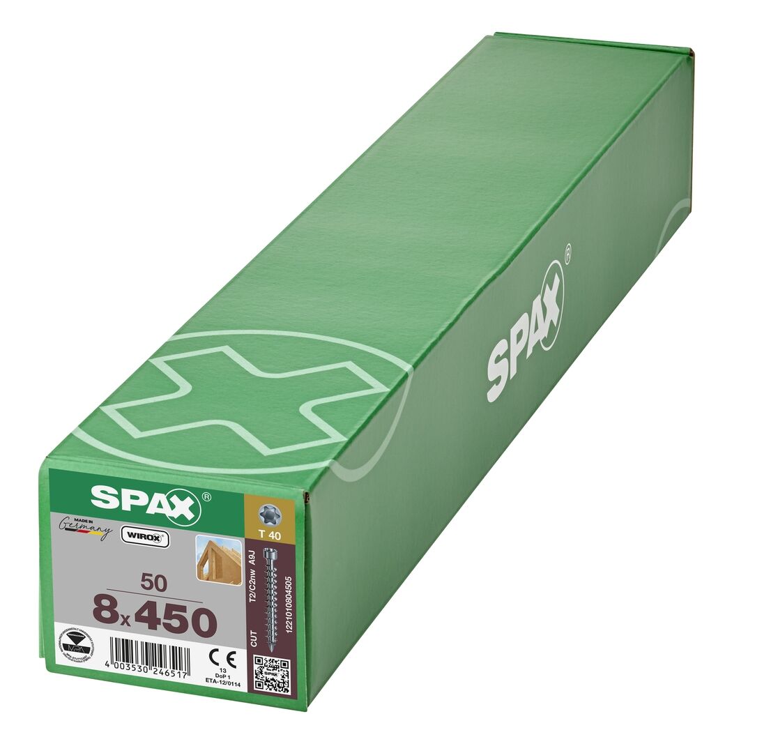 SPAX Zylinderkopf T-STAR+ T40 Vollg. CUT WIROX 50St, 8x450mm