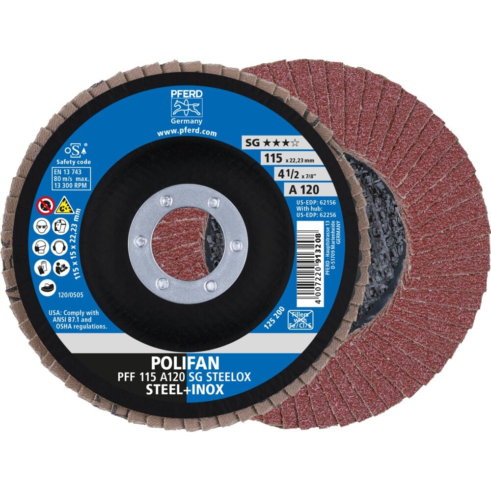 PFERD Fächerschleifscheibe Korund 115x22mm gerade K120