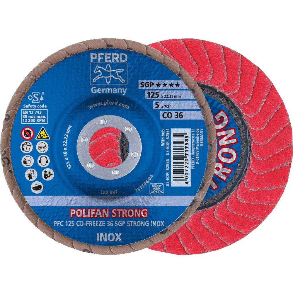 PFERD Polifan Fächerschleifscheibe SGP CO-Strong FREEZE 125x22.23mm K 36