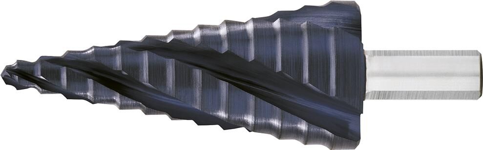 EXACT Stufenbohrer HSS TiAlN 4-fach Spiralnute 4-12mm EXACT Stufenbohrer HSS TiAlN 4-fach Spiralnute 4-12mm