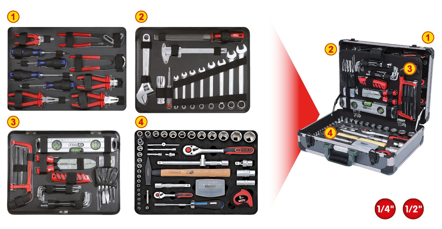 KS TOOLS Universal-Werkzeugsortiment 1/4" + 1/2", 127-teilig im Koffer