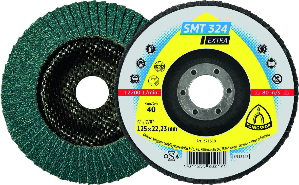 KLINGSPOR Schleifmopteller SMT 324 K80 125x22,23mm gewölbt 12° Zirkonkorund KLINGSPOR Schleifmopteller SMT 324 K80 125x22,23mm gewölbt 12° Zirkonkorund