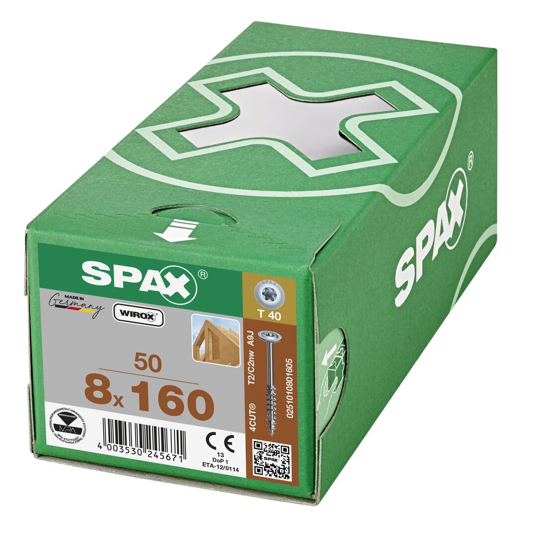 SPAX Tellerkopf T-STAR+ T40 Teilgew. 4CUT WIROX 50St, 8x160mm
